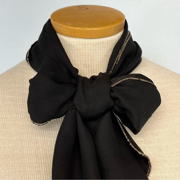 Sonia Rykiel Black with Metallic Gold Edge Detail Rectangle Scarf - Picture 4 of 6